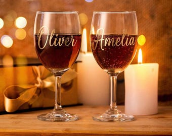 Juego de vasos personalizados grabados para parejas (juego de 2) / Vasos con nombre personalizado con caja de regalo / Regalo de recuerdo para bodas y aniversarios