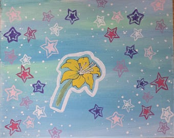 Cuadro personalizado de estrellas con flores amarillas – Arte infantil original y divertido