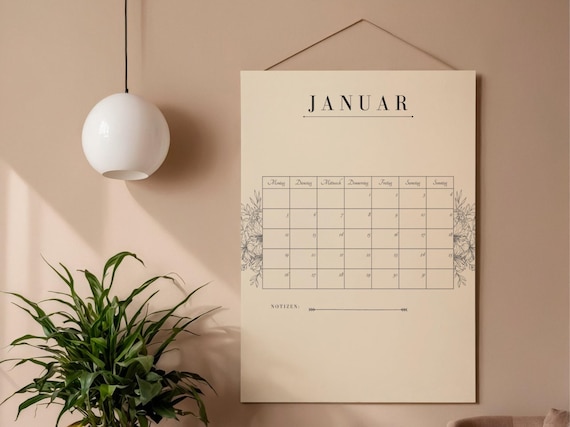 Minimalistischer Kalender 2026 zum Ausdrucken – Monatlicher Planer in Beige & Boho Stil, Digitaler Wandkalender A4