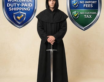 Bawełniany płaszcz z kapturem, kosmiczny rycerz, szata, mroczny czarodziej, cosplay średniowiecznego zakonnika, męski kostium science fiction LARP, wędrowiec, strój na Halloween