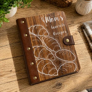 Personalized Recipe Book Binder, Custom Engraved Wooden Cookbook, Family Recipe Journal, Recipe Keeper Gift for Mom Grandma Wife image 2