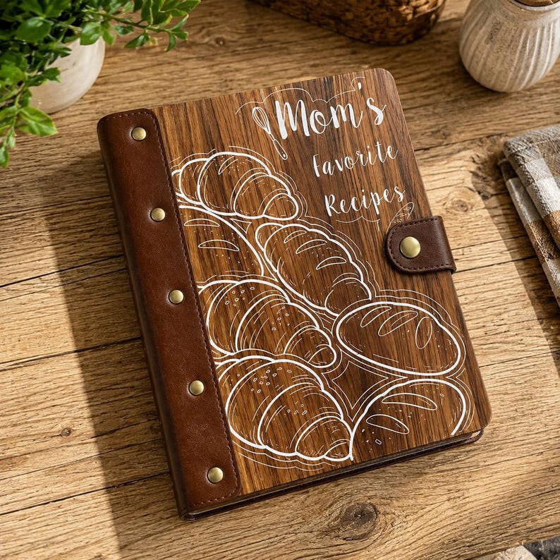 Personalized Recipe Book Binder, Custom Engraved Wooden Cookbook, Family Recipe Journal, Recipe Keeper Gift for Mom Grandma Wife image 2