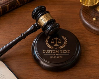 Mazo de juez personalizado con bloque de sonido – Martillo de subasta de madera grabado, regalo de graduación, para profesores y jueces, ceremonia legal