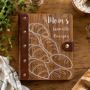 Personalized Recipe Book Binder, Custom Engraved Wooden Cookbook, Family Recipe Journal, Recipe Keeper Gift for Mom Grandma Wife