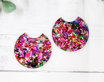 Pink Chunky Glitter Semi Circle Acrylic Earring Blanks - Jewelry Findings