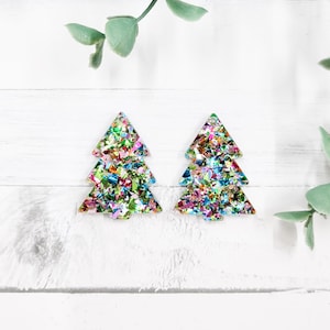 1.5&quot; Party Glitter Flake Tree Clear Acrylic Earring Blanks - Jewelry Findings