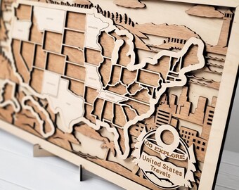Wooden United States Travel Tracker Map – 18"x11"