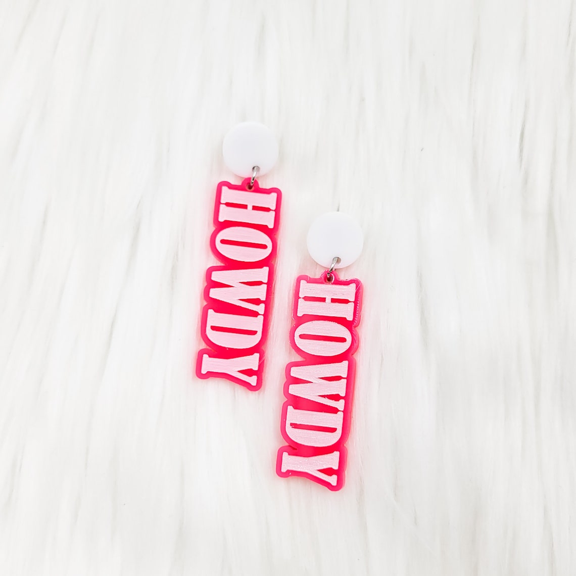 Howdy Hot Pink Engraved Acrylic Stud Earrings - Hand Painted ...