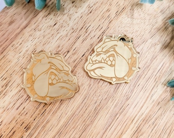 1.5" Bull Dog Face Engraved Gold Mirror Acrylic Earring Blanks - Jewelry Findings