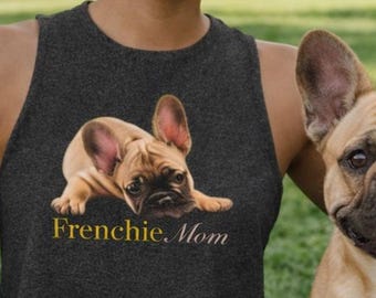 Top corto estilo mamá de bulldog francés / Camiseta con estampado de bulldog francés, ropa para amantes de las mascotas