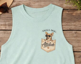 Camiseta corta sin mangas de chihuahua / Camiseta con estampado de perro pequeño y gran actitud