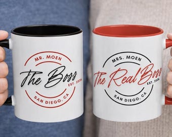 Tazas de cerámica personalizadas para el Sr. y la Sra., regalo personalizado para parejas