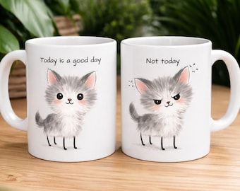 Taza de cerámica con ilustración de gatito para café o té.