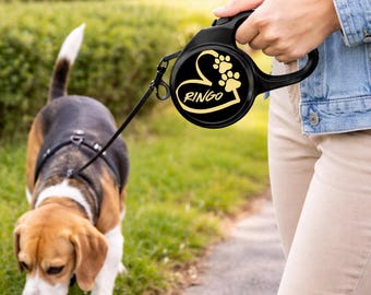Correa retráctil personalizada para perros, correa automática con nombre personalizado para mascotas, cordón de poliéster duradero.