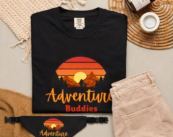 Conjunto de camiseta y pañuelo para perro "Aventure Buddies" / Conjunto de senderismo a juego - Regalo para dueños de mascotas