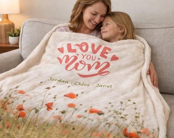 Manta personalizada para mamá / Regalo personalizado para el Día de la Madre con nombres de los hijos / Manta acogedora con estampado floral para mamá