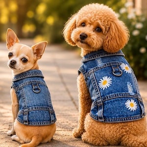 Denim Dog Harness Jacket | Jean Dog Vest with D-Ring | Small Dog Clothes | Yorkie Chihuahua Outfit | Stylish Puppy Harness Gift