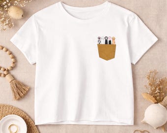Camiseta con bolsillo de animalito adorable / Top corto para mujer y niña / Camiseta gráfica minimalista divertida / Regalo para ella / Camiseta casual y adorable