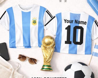 Camiseta corta de fútbol de Argentina / Nombre y número personalizados / Camiseta de aficionada para mujer