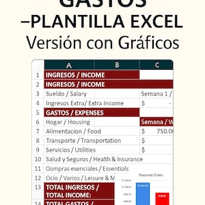Budget Planner Excel Bilingual (EN/ES) | Monthly & Annual Expense Tracker | Visual Charts Spreadsheet