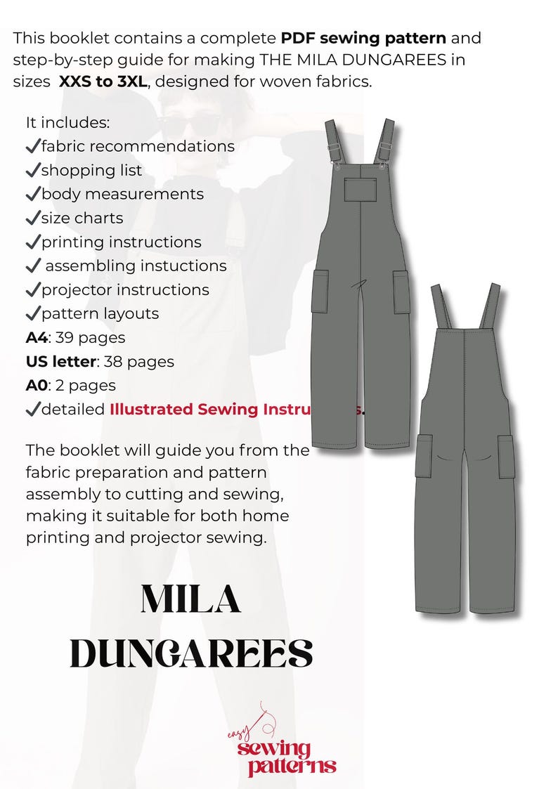 Mila Overalls Sewing Pattern | Relaxed Fit Dungarees PDF | Minimal Utility Jumpsuit image 4
