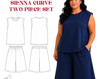 Sienna Plus Size Two Piece Knit Set Sewing Pattern PDF | Bermuda Shorts Tank Top | Curve Set 3XL-8XL