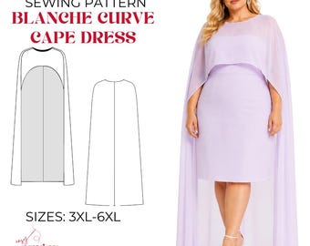 Blanche Cape Sewing Pattern | Plus Size Evening Top, Long Short Cape (PDF)