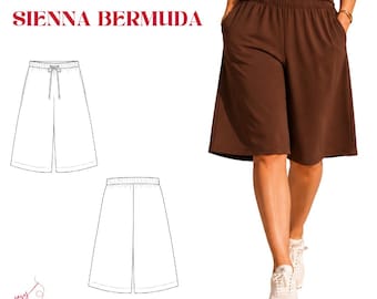 Patrón de costura en PDF para pantalones cortos bermudas Sienna / Pantalones cortos de pierna ancha y cintura elástica / Patrón para mujer Tallas XXS-3XL