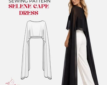 Patrón de costura Selene en PDF, patrón de top tipo capa, conjunto de dos piezas para mujer, descarga digital.