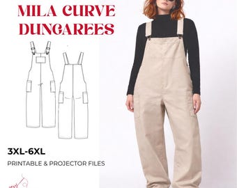 Patrón de costura para peto Mila Curve: mono de pierna ancha (PDF, talla grande)