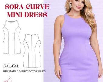 Patrón de costura en PDF del minivestido Sora con escote barco / Patrón de vestido sin mangas para principiantes / Tallas 3XL-6XL Descargar