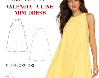 Valencia A-Line Dress Sewing Pattern | Minimal Sleeveless PDF (Digital Download)