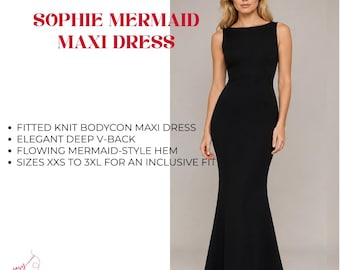 Sophie Mermaid Maxi Dress PDF Sewing Pattern – Fitted Knit Gown (Digital Download)