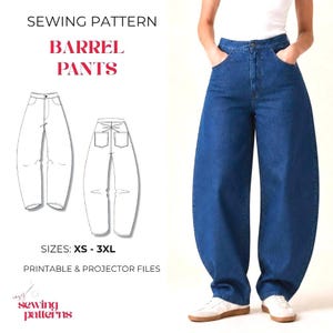 Barrel Pants PDF Sewing Pattern – Tapered Balloon Trousers | Fly zipper