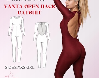 Vanta Open Back Catsuit Sewing Pattern, Long Sleeve Bodysuit PDF (Digital Download)