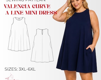 Plus Size Valencia Dress Sewing Pattern | A-Line Mini Dress with Pockets (PDF Download)