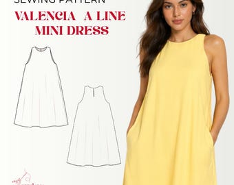 Patrón de costura para vestido Valencia de corte A / Minifalda sin mangas (PDF, descarga digital)