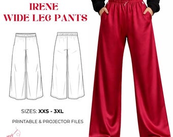 Patrón de costura en PDF para pantalones Irene de pierna ancha / Pantalones Palazzo