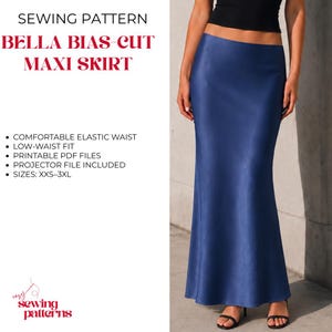 Bella Bias-Cut Maxi Skirt Sewing Pattern | Elastic Waist, Low-Rise (PDF)