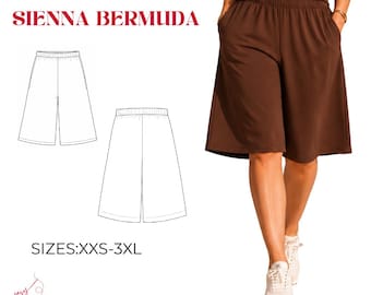 Sienna Bermuda Shorts Sewing Pattern PDF | Wide Leg, Elastic waist  Shorts | Women  Pattern XXS-3XL