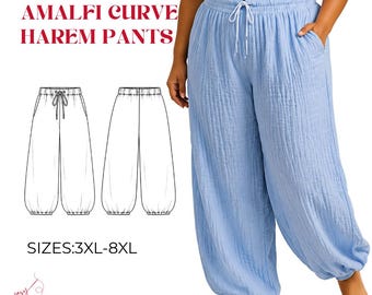 Amalfi Plus Size Harem Pants Sewing Pattern PDF | Balloon Leg Drawstring | Curve Pants 3XL-8XL