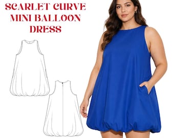 Patrón de costura para vestido burbuja de talla grande Scarlet Curve / Vestido sin mangas de corte A en PDF (descarga digital)