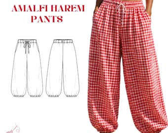 Amalfi Harem Pants Sewing Pattern PDF | Balloon Leg Drawstring Pants | Women Pattern XXS-3XL