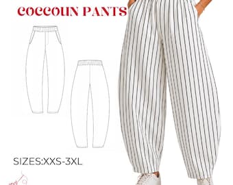 Cocoon Barrel Pants Sewing Pattern – Tapered Balloon Trousers (PDF Download)