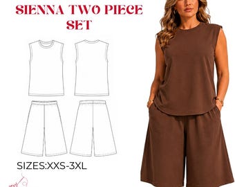 Sienna Two Piece Sewing Pattern | Tank Top, Bermuda Shorts (PDF Download)