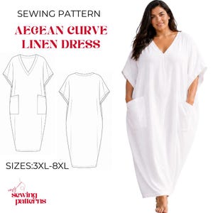 Patron de couture PDF pour robe caftan grande taille, robe maxi oversize en lin avec poches