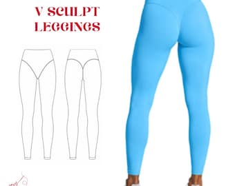 Patrón de costura en PDF para leggings V Sculpt / Patrón de leggings de cintura alta / Patrón de costura para ropa deportiva / Leggings para gimnasio