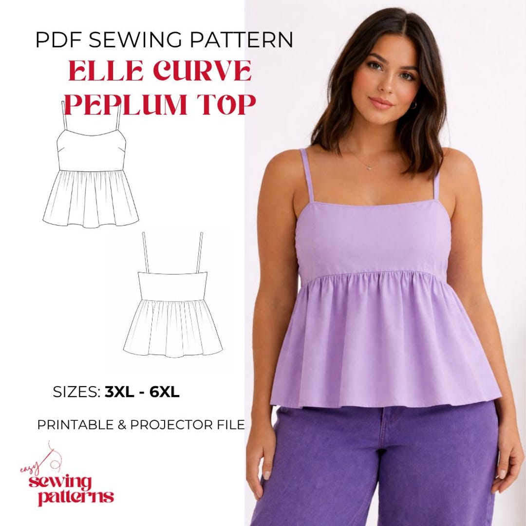 Elle Curve Peplum Top Sewing Pattern | Plus Size Loose Fit Cam Top (PDF ...