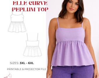 Patrón de costura para top peplum Elle Curve / Top holgado de talla grande (descarga en PDF)
