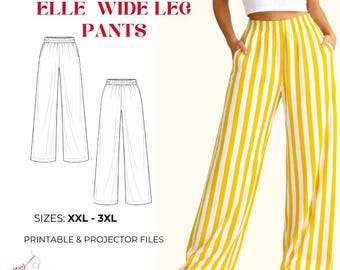 Patrón de costura para pantalones de pierna ancha ELLE / Corte relajado, cintura elástica (descarga en PDF)